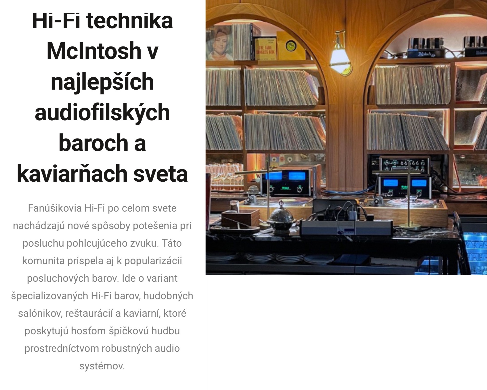 McIntosh Hi-Fi v audiofilských baroch